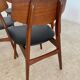 Set of 6 teak and black imitation leather chairs, Scandinavian design from the 70s vintage