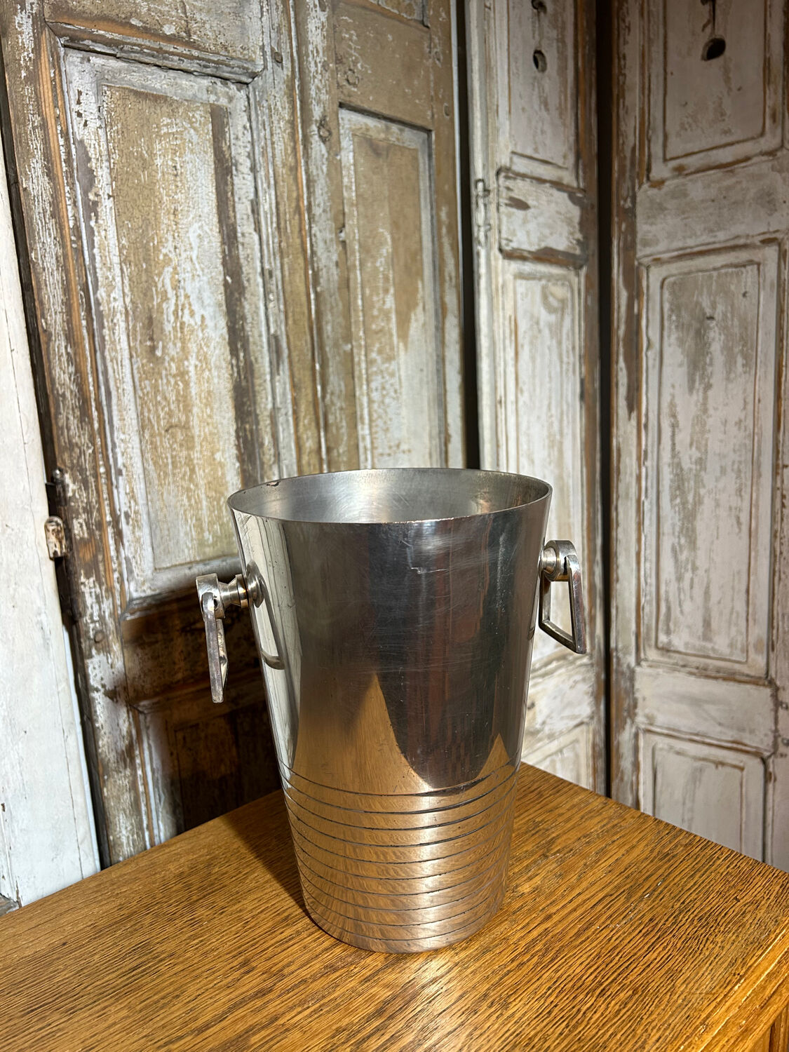 Seau à champagne art deco en métal argenté