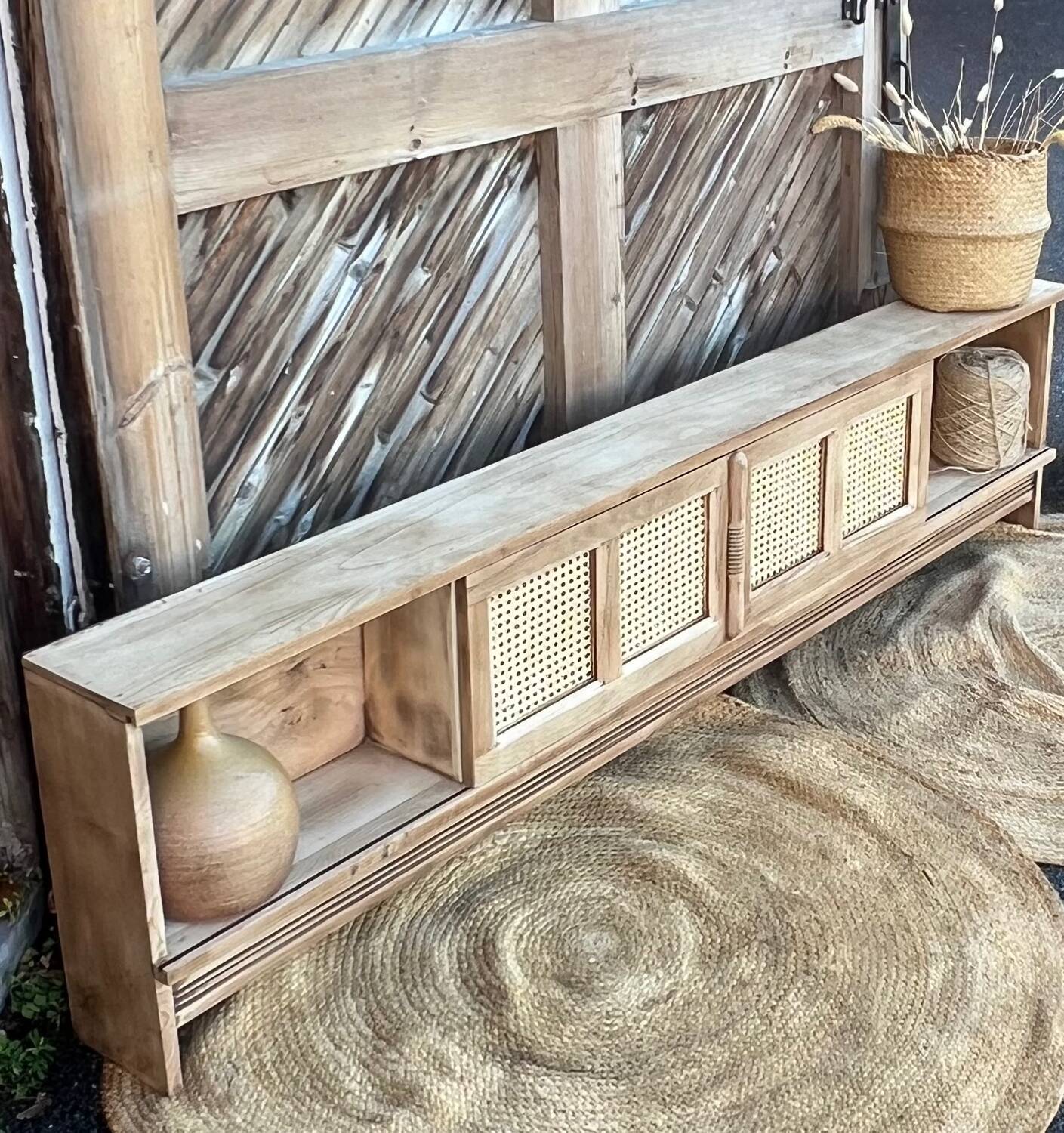 TV stand/sideboard in raw solid oak and caning