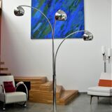Floor lamp Chromed thrush three branches very 70s by Goffredo Reggiani