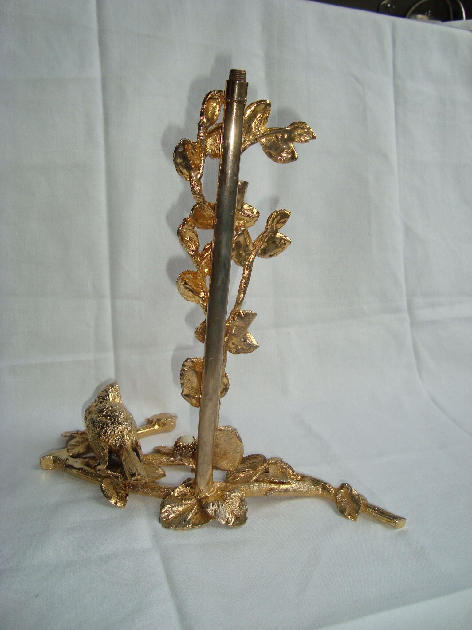 Lamp foot Régis Dho Fondica bronze gilded bird foliage insects