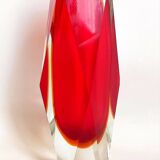 Bright red Murano Sommerso faceted vase 1960s Height 30 cm