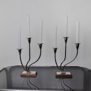 Pair of art deco candle holder in stainless steel 3 flames, Spain, 1970