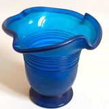 Vase glass Murano frosted blue 70s Height 28.5 cm