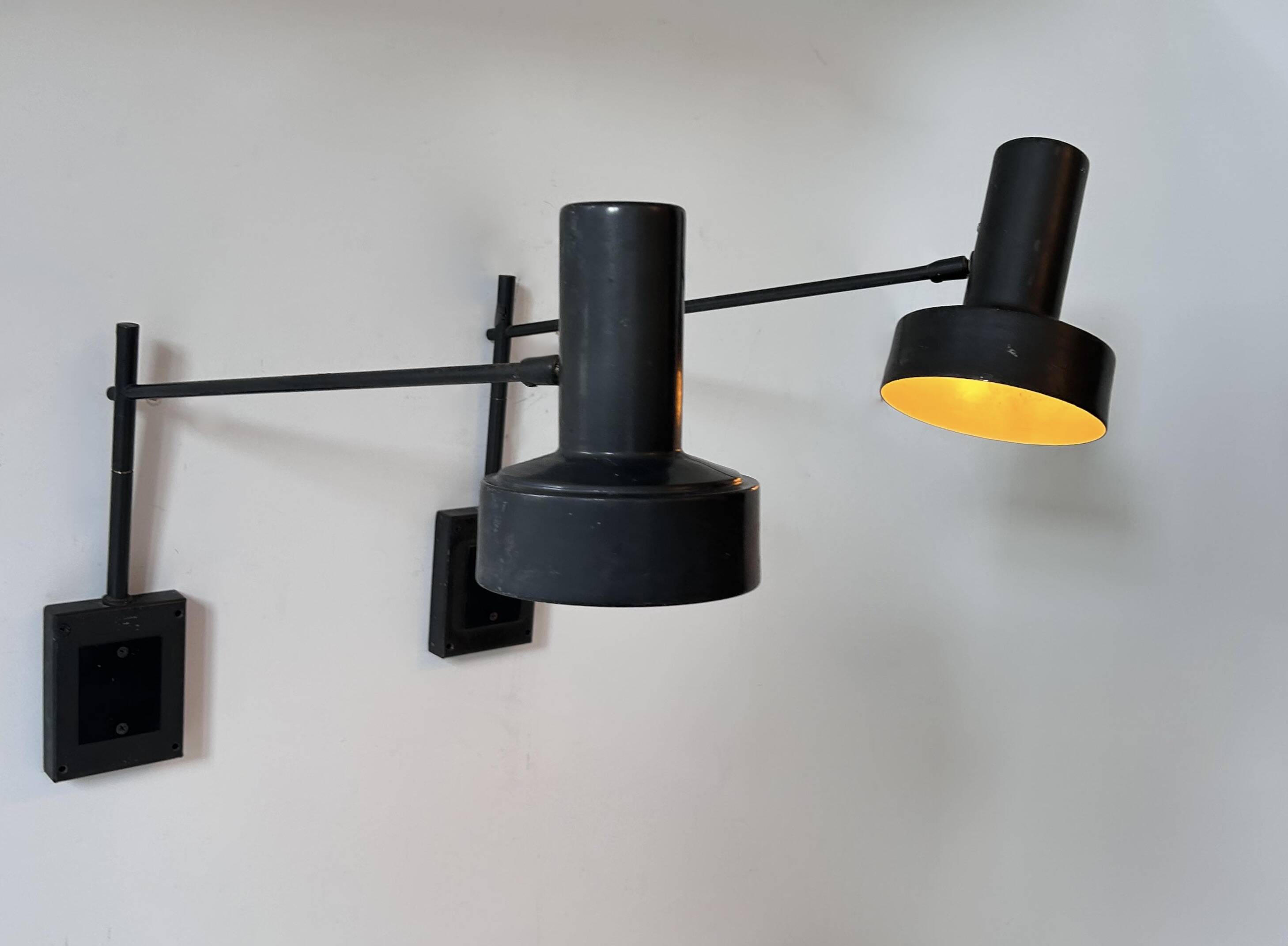 Pair of vintage adjustable wall lights, matte black metal, France 1960s
