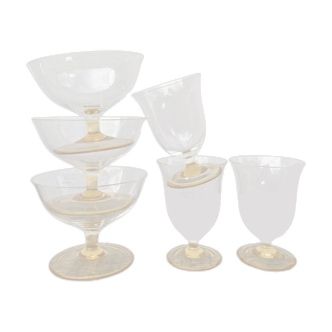 6 antique yellow crystal stemmed glasses and cups