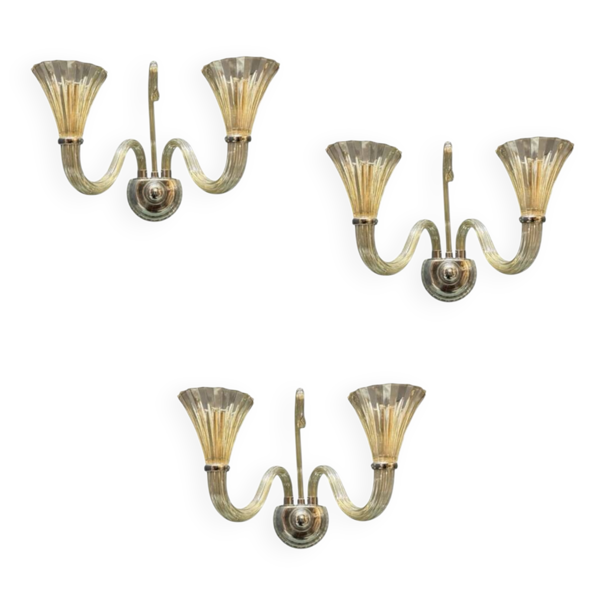 Set of 3 Murano Glass Barovier Sconces 