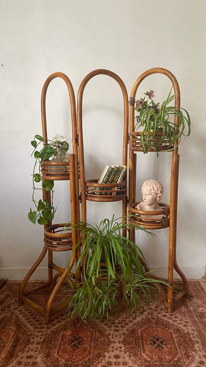 Rattan plant stand screen