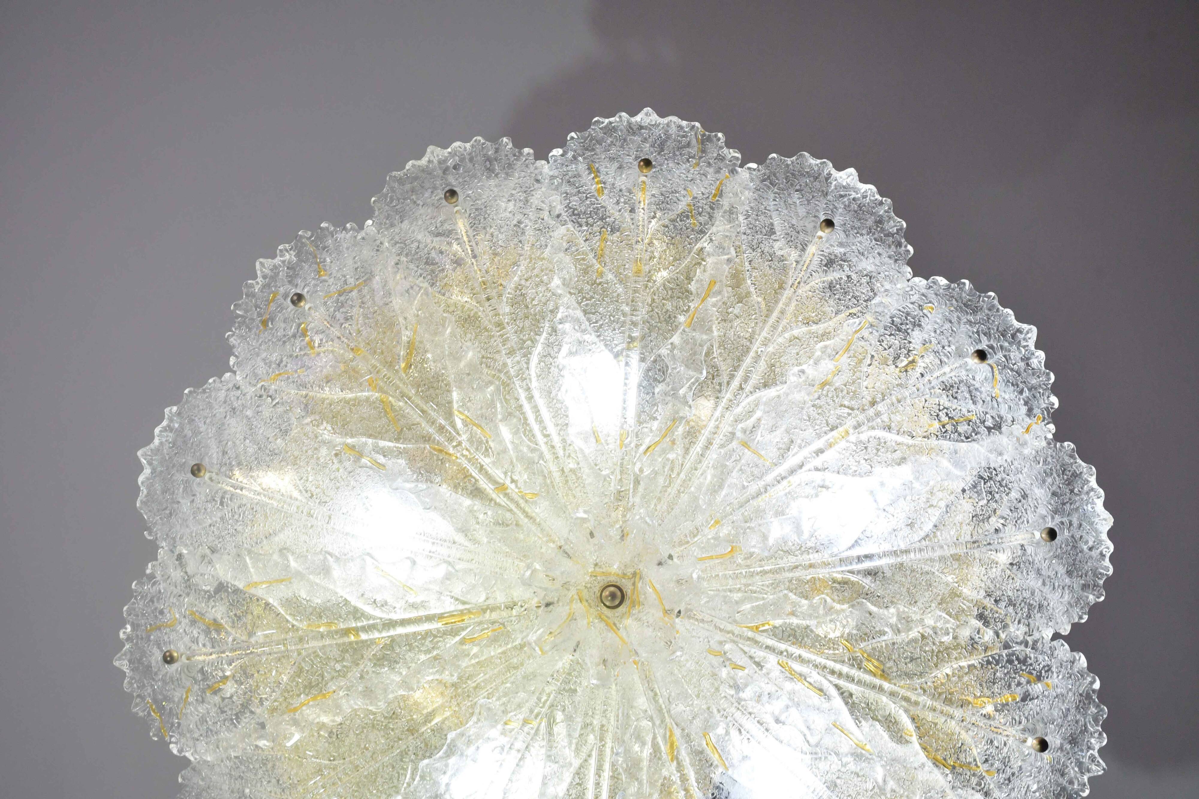 Splendid large size Italian Murano glass yellow and transparent ceiling light
