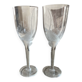 Set of two champagne glasses, crystal, Lalique France, angel model.