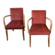 Pair of vintage bridge armchairs in solid raw wood and old pink
