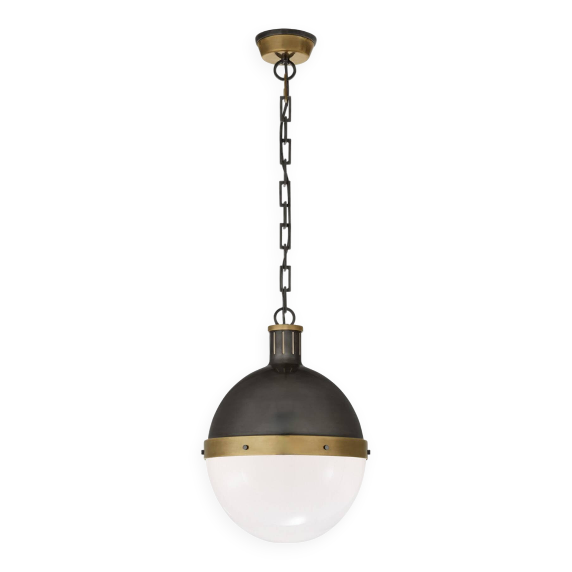 Grande suspension Hicks en bronze et boule de verre, USA