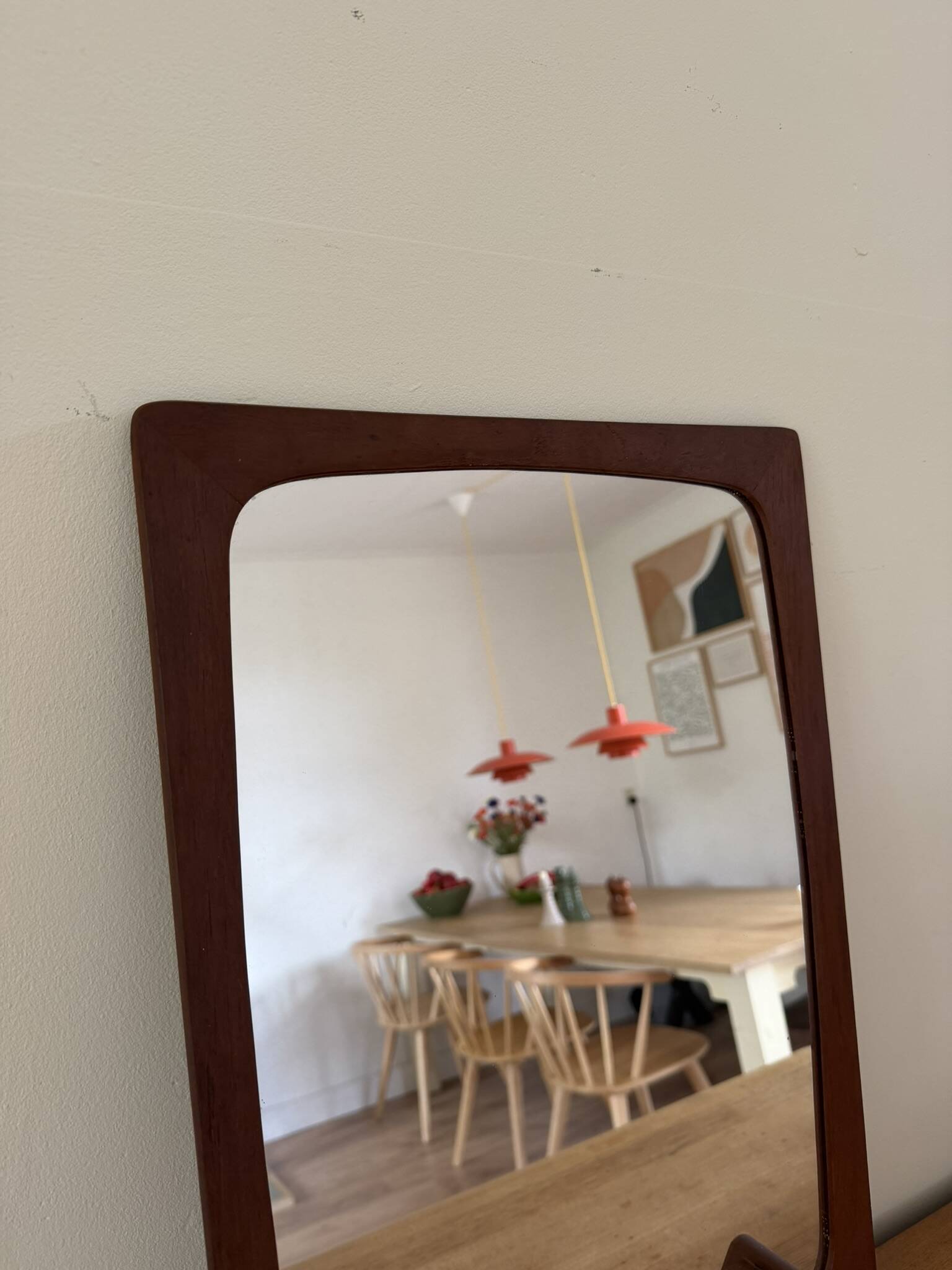 Vintage Danish teak mirror with shelf - midcentury mirror