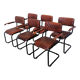 Set of 6 Vintage Cognac Leather Dining Chairs: Quilted Industrial Armchair