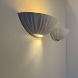 Pair of vintage shell wall lights, matte white, France 1970