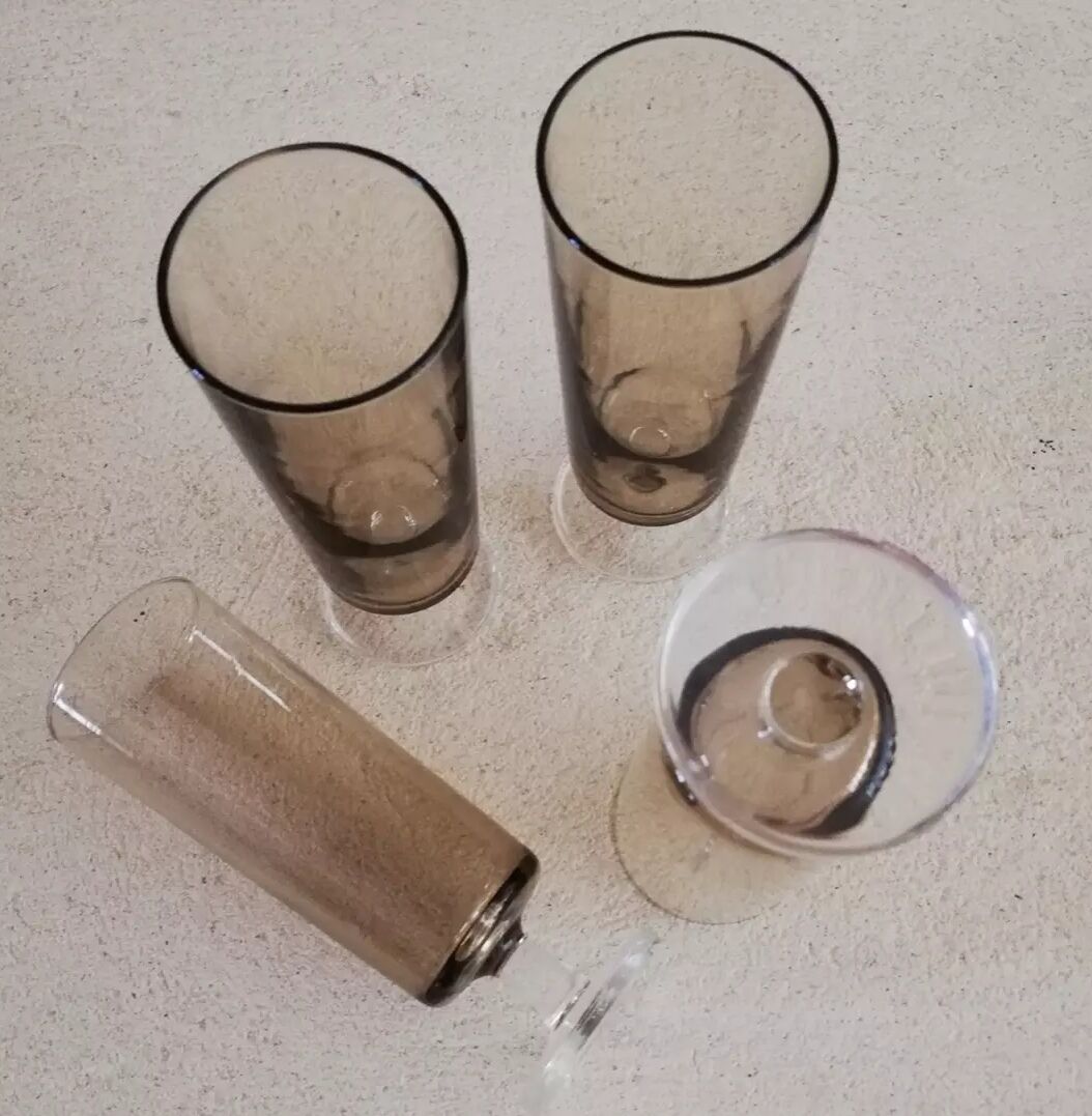 4 flutes in smoked glass 1970s