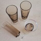 4 flutes in smoked glass 1970s