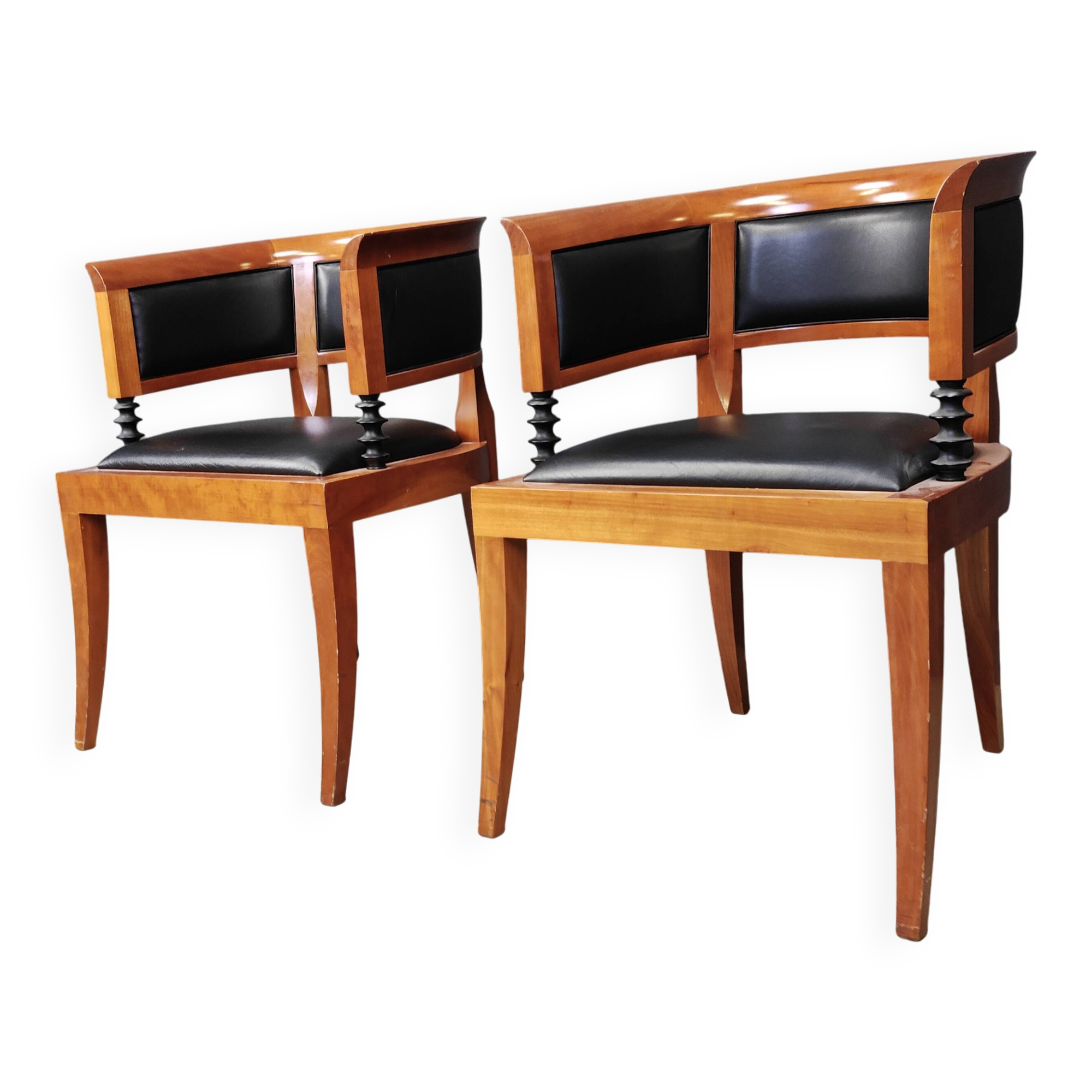 Set of 2 Cherry wood armchairs by Leon Krier Model Sella Media by Giorgetti
