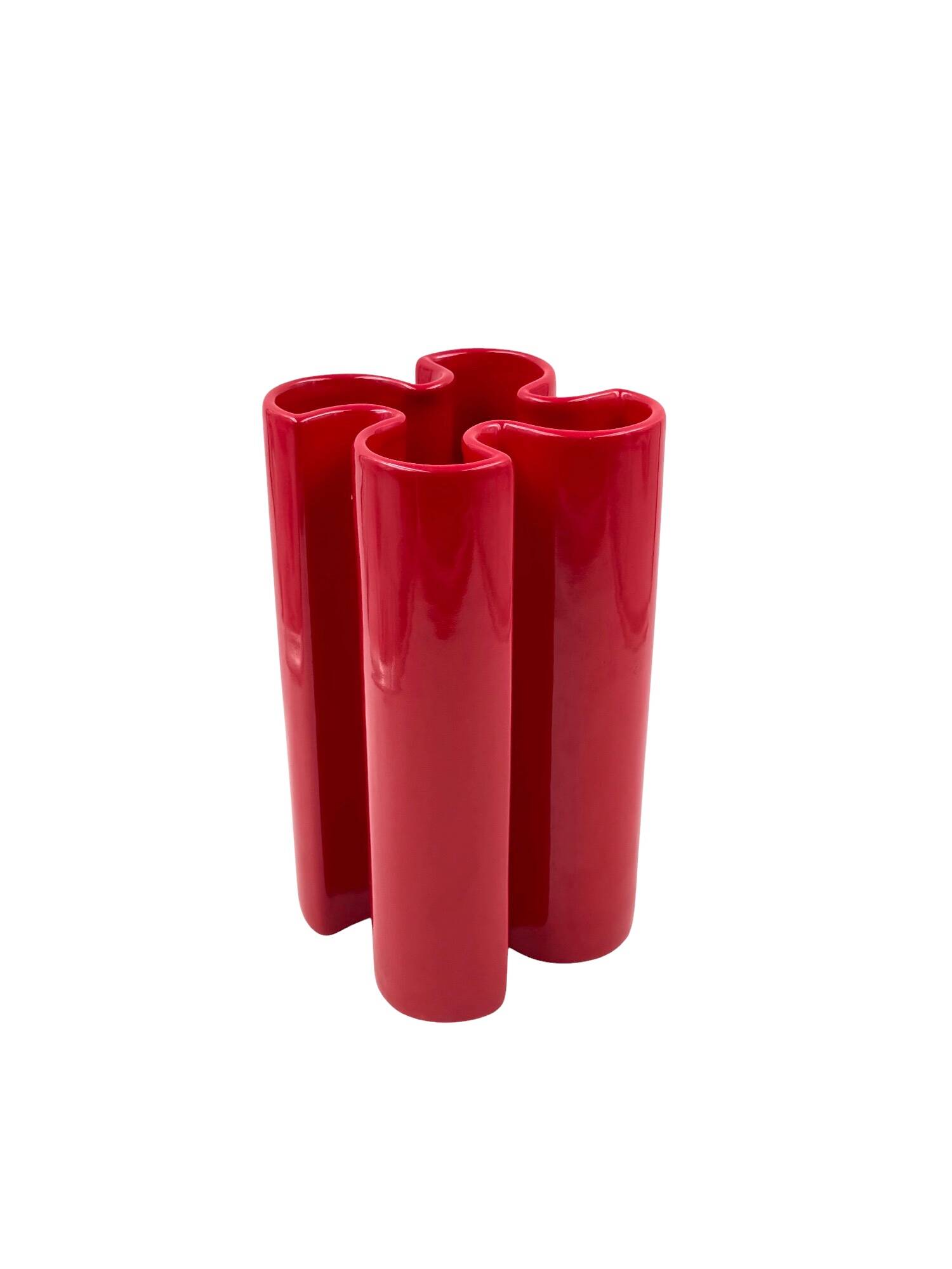 Franco Bettonica, Space age rare red ceramic vase, Gabbianelli Italy ca. 19