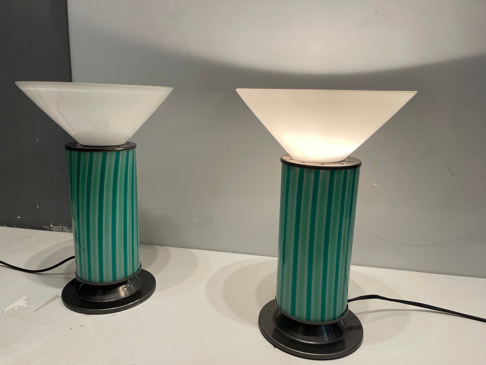 Mid-Century Mint Green Murano Glass Table Lamps, Set of 2