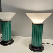 Mid-Century Mint Green Murano Glass Table Lamps, Set of 2