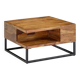 Handcrafted Sheesham Wood Coffee Table – 60x60 cm – Industrial Design with Storage Compartment – Black Steel Legs