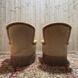 Pair of English-style armchairs in yellow velvet