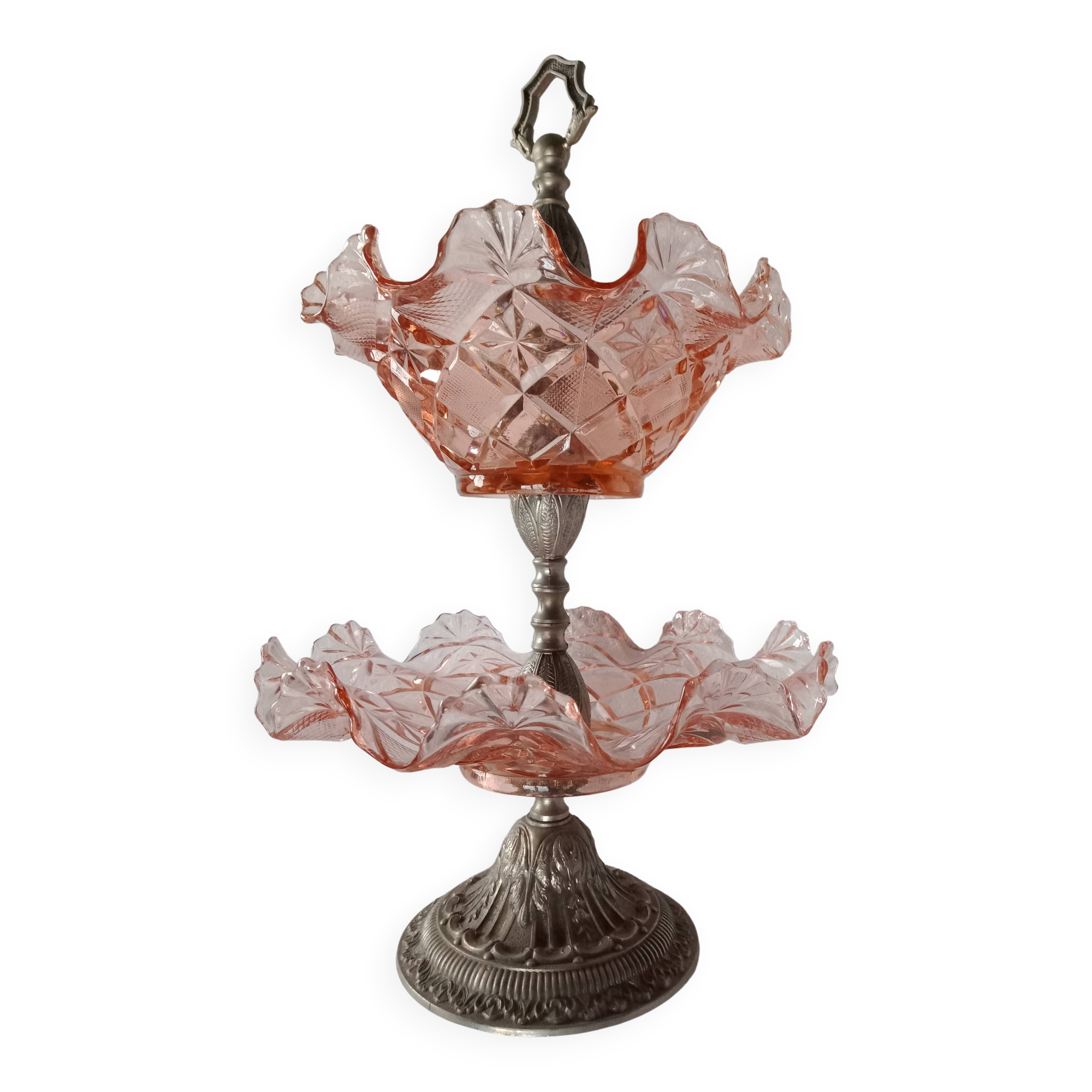 Fruit petits-fours set with two old pink corolla bowls, 19th century frame