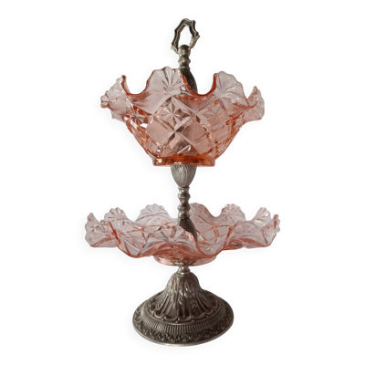 Serviteur petits-fours fruits deux coupes corolles vieux roses Monture XIXe