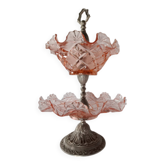Fruit petits-fours set with two old pink corolla bowls, 19th century frame