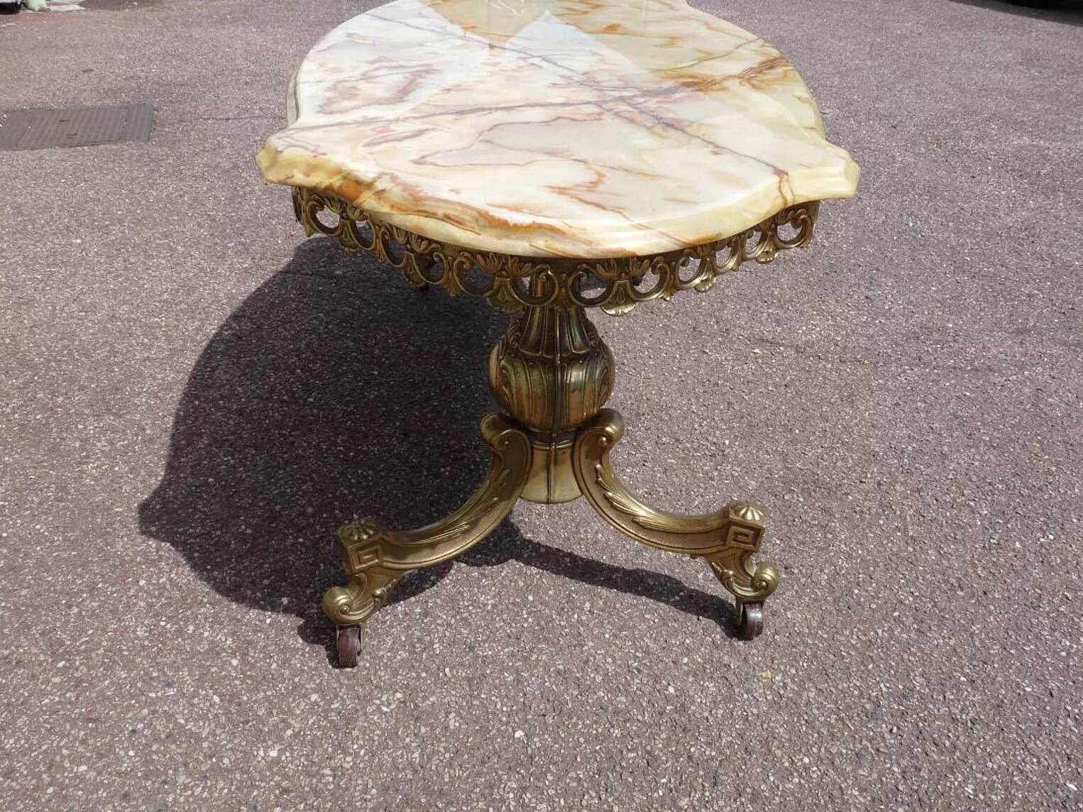 Coffee table in bronze brass and Fratelli Orsenigo marble