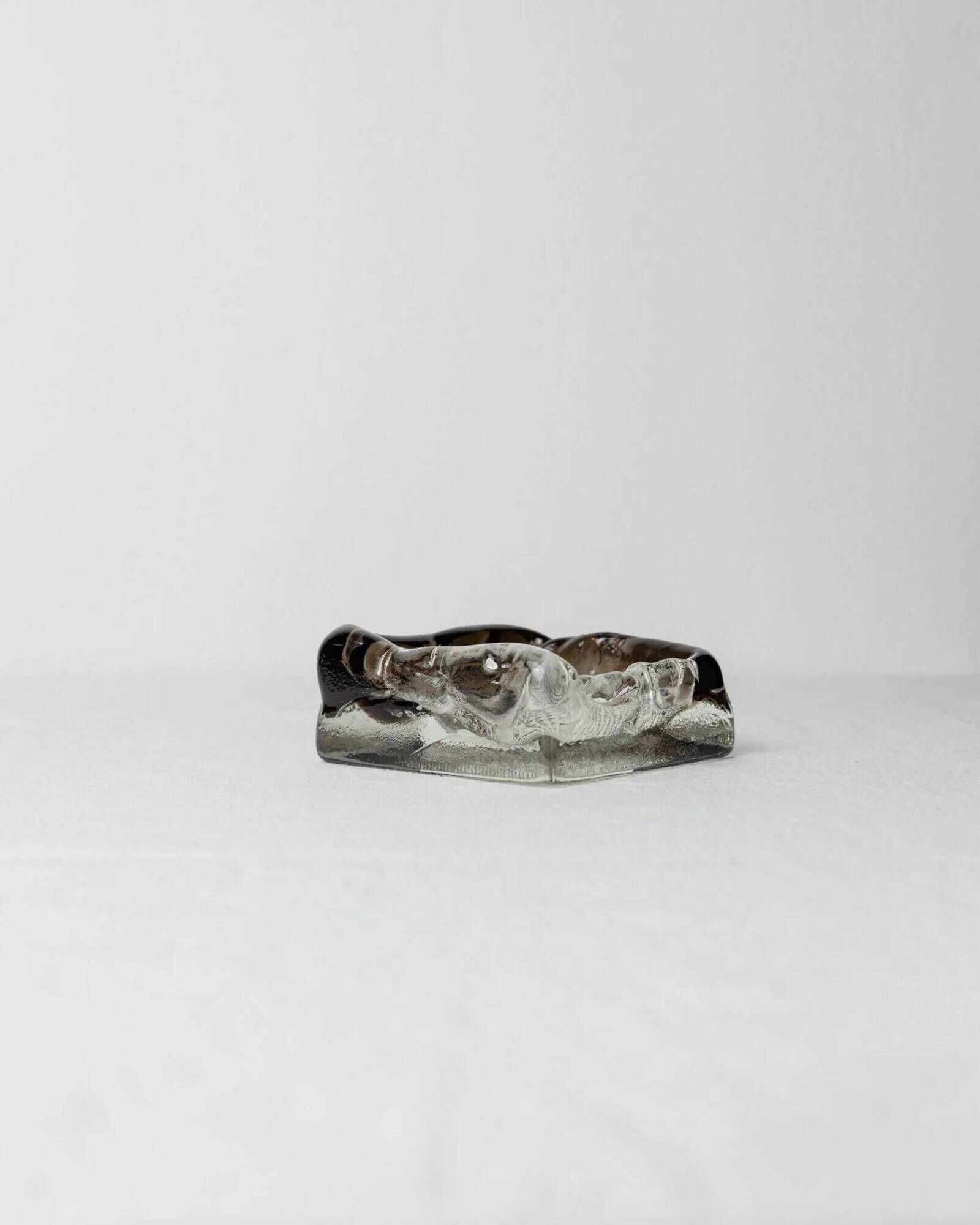 Transparent and Smoky Grey Murano Glass Ashtray – Vintage 1980s Hollywood Regency Decor