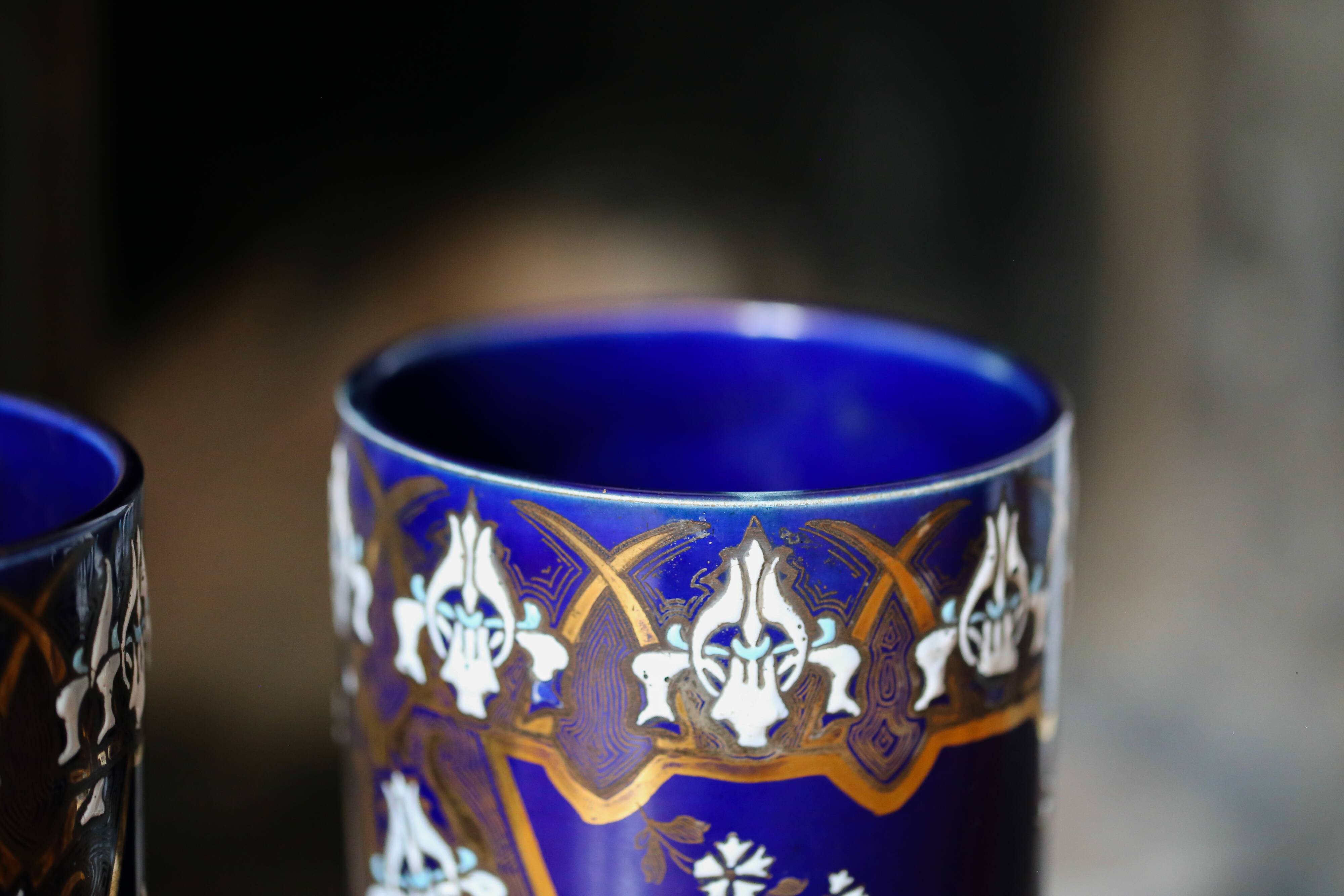 Pair of Lunéville porcelain vases Art Nouveau blue ceramic