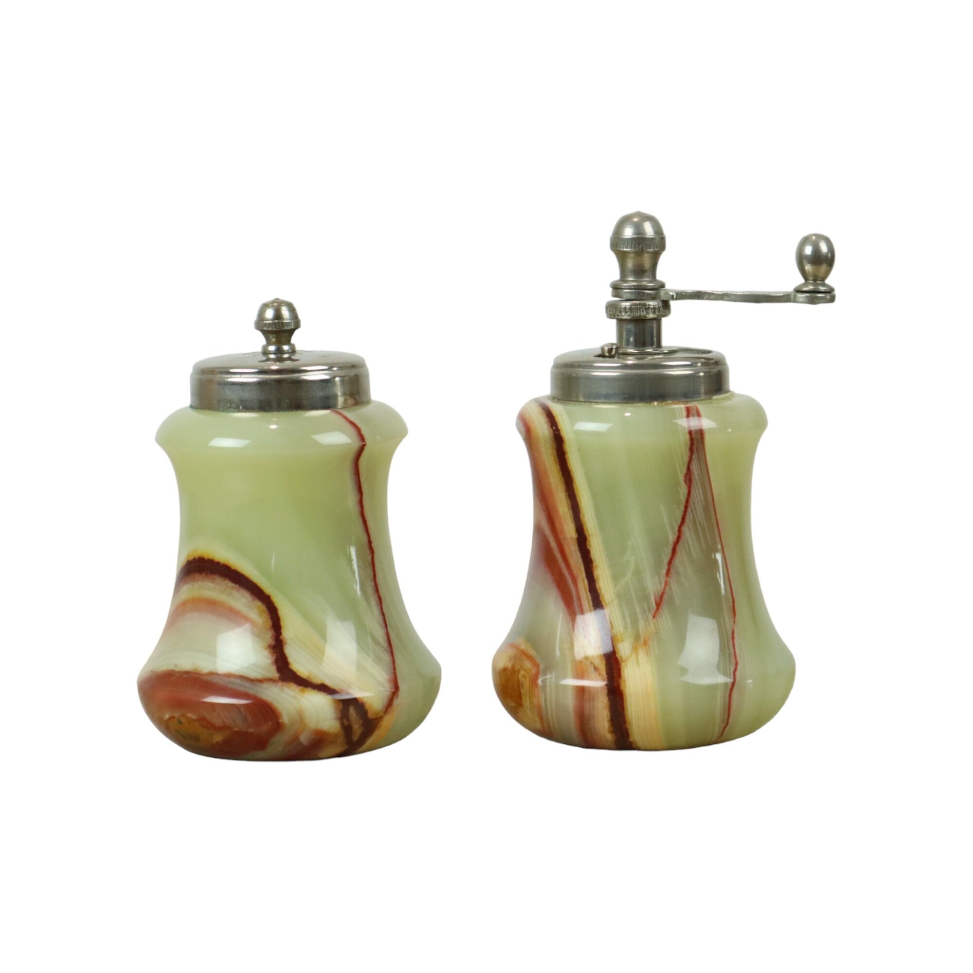 Vintage Salt and Pepper Set Green Onyx Marble Pepper Mill