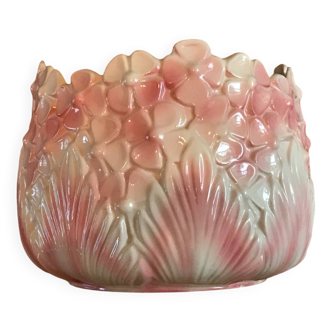 Old vintage pink and white hydrangea-shaped CLF cache pot