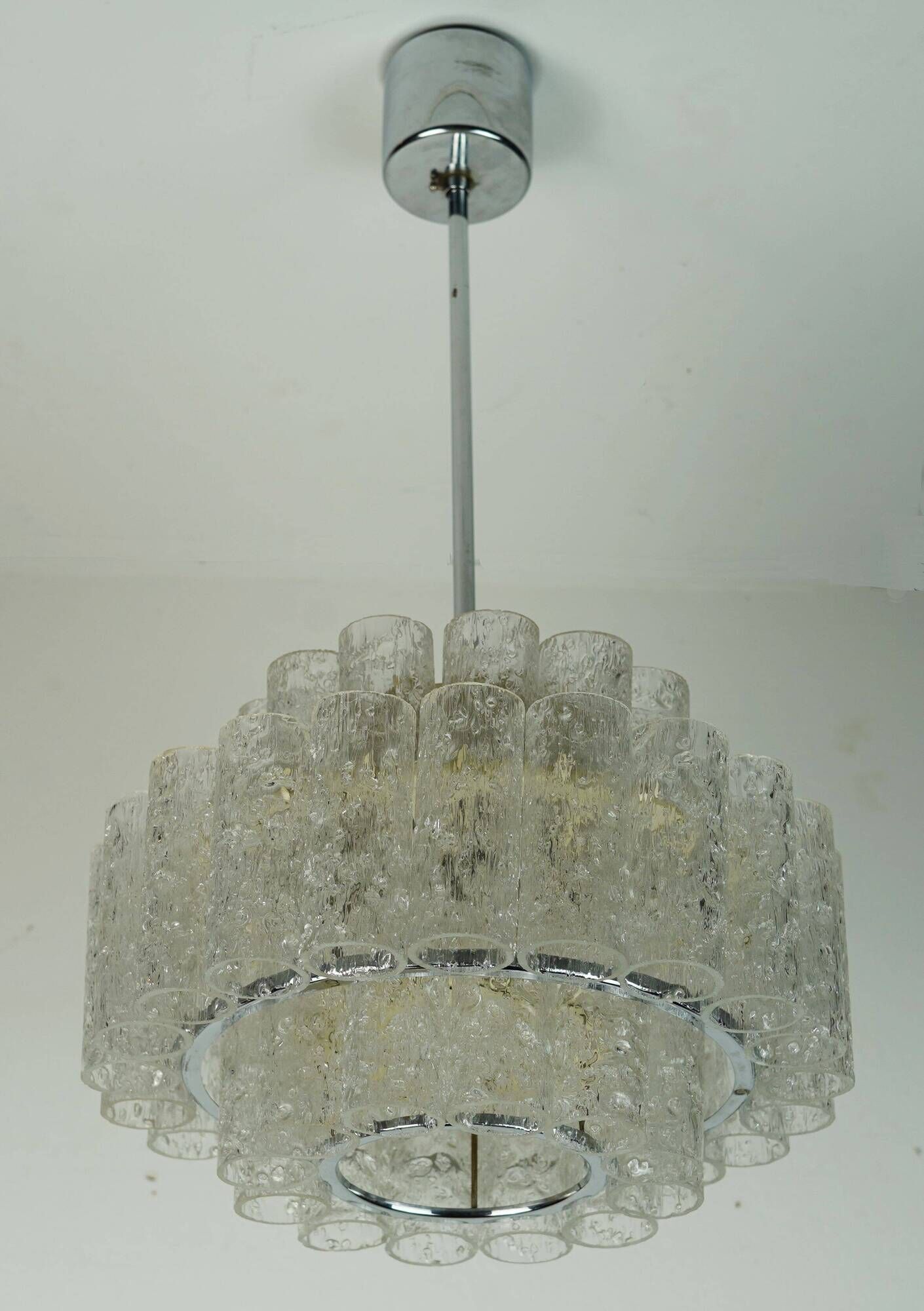 3-tier 1960s vintage mid century doria ice glass CHANDELIER with 45 glasses