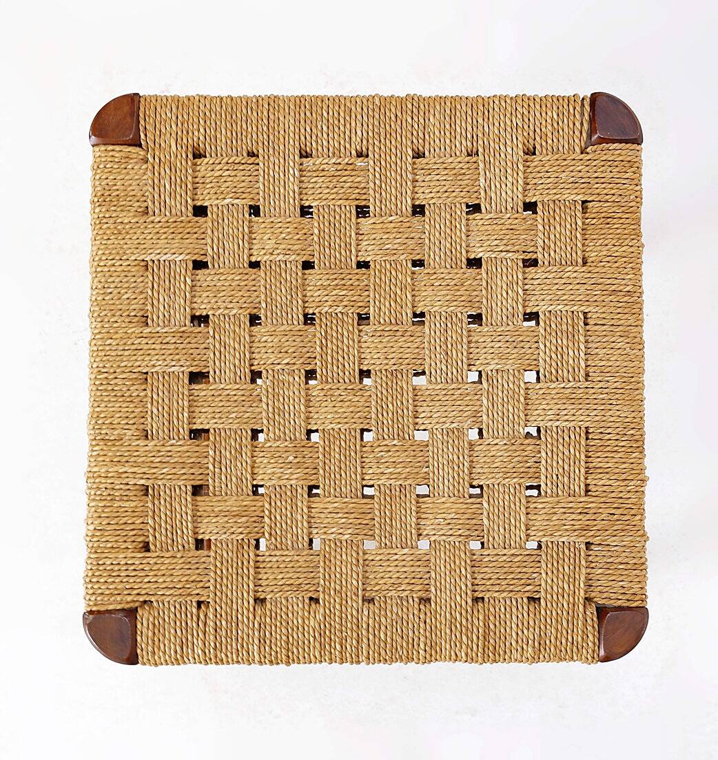 Mid-Century Wood and Rope Stool, 1960s - Seat height 50cm