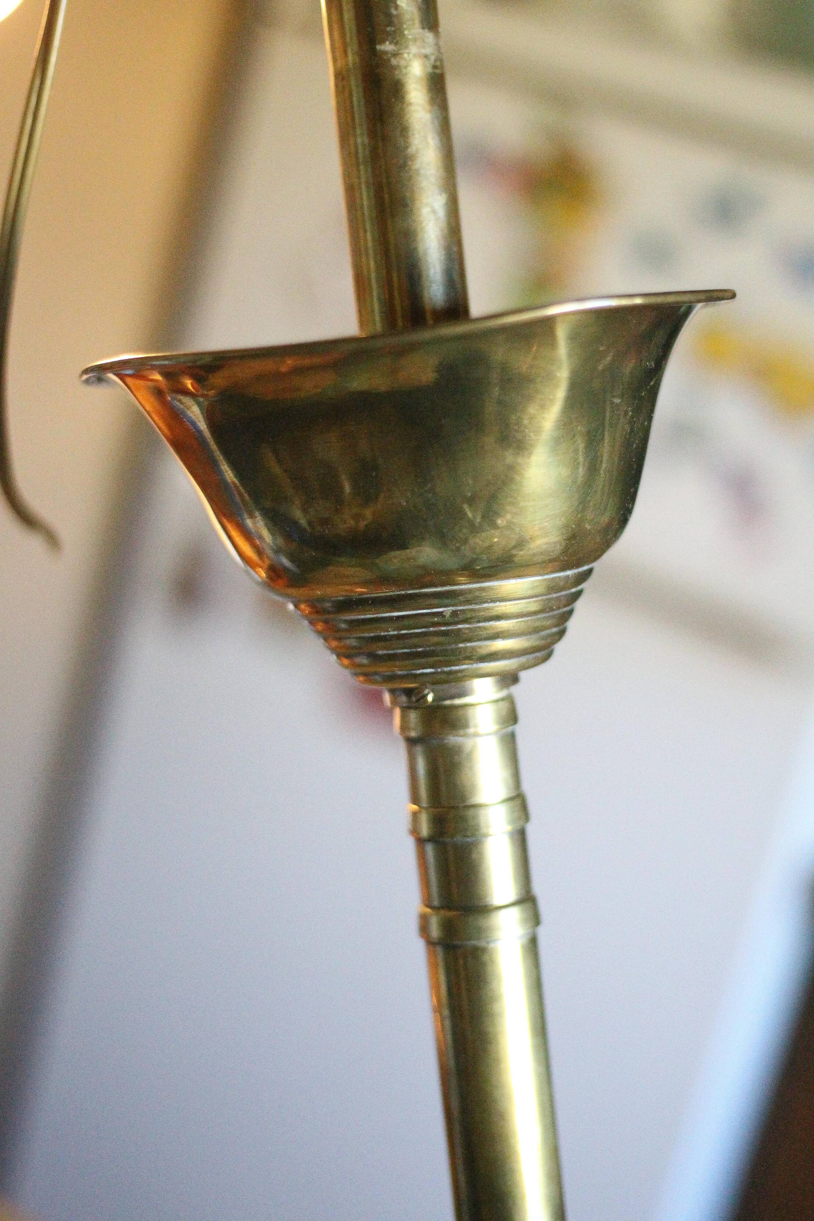 art deco suspension, 6-light Ezan glass globe chandelier, art deco bronze chandelier