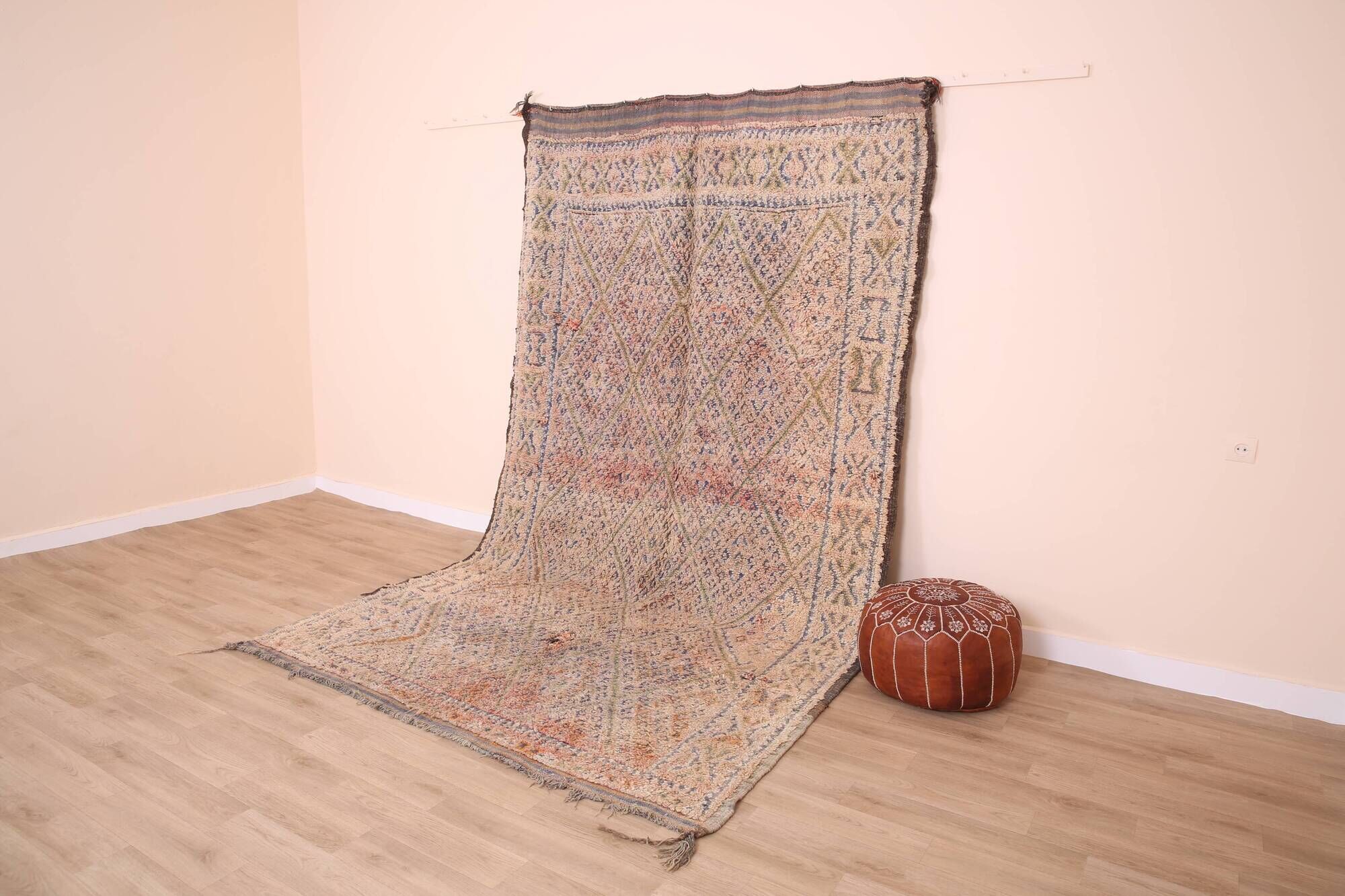 Vintage Moroccan Wool Rug 192 x 328 cm, Handmade Berber Rug, Bohemian Rug