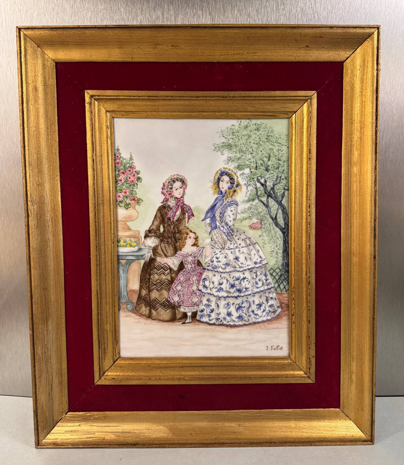 Old painting, Parisian women, signed J Fallet
