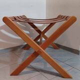 Hocker / Puff Leder & Holz années 1970