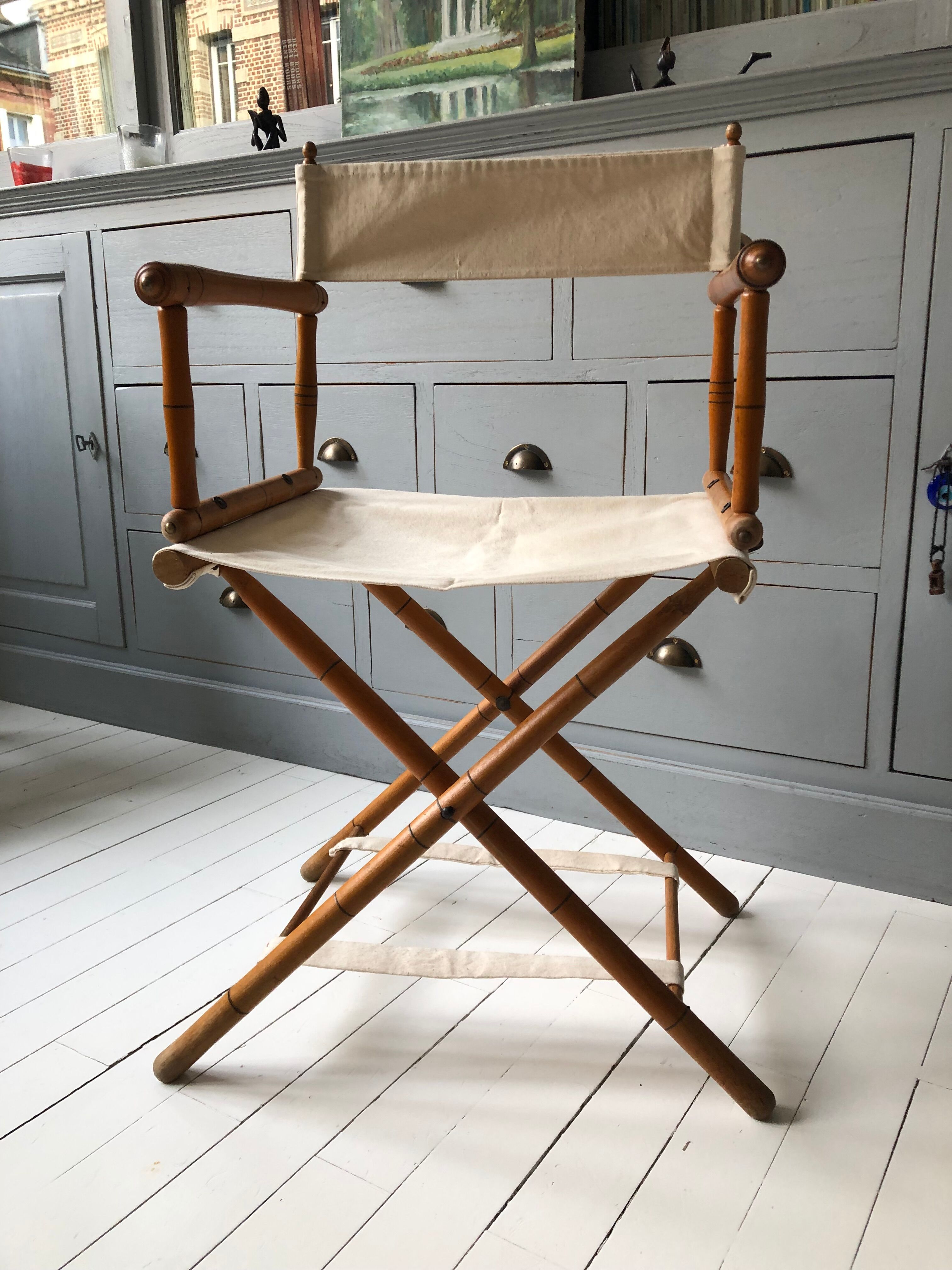 Former director's side chair in wood and canvas