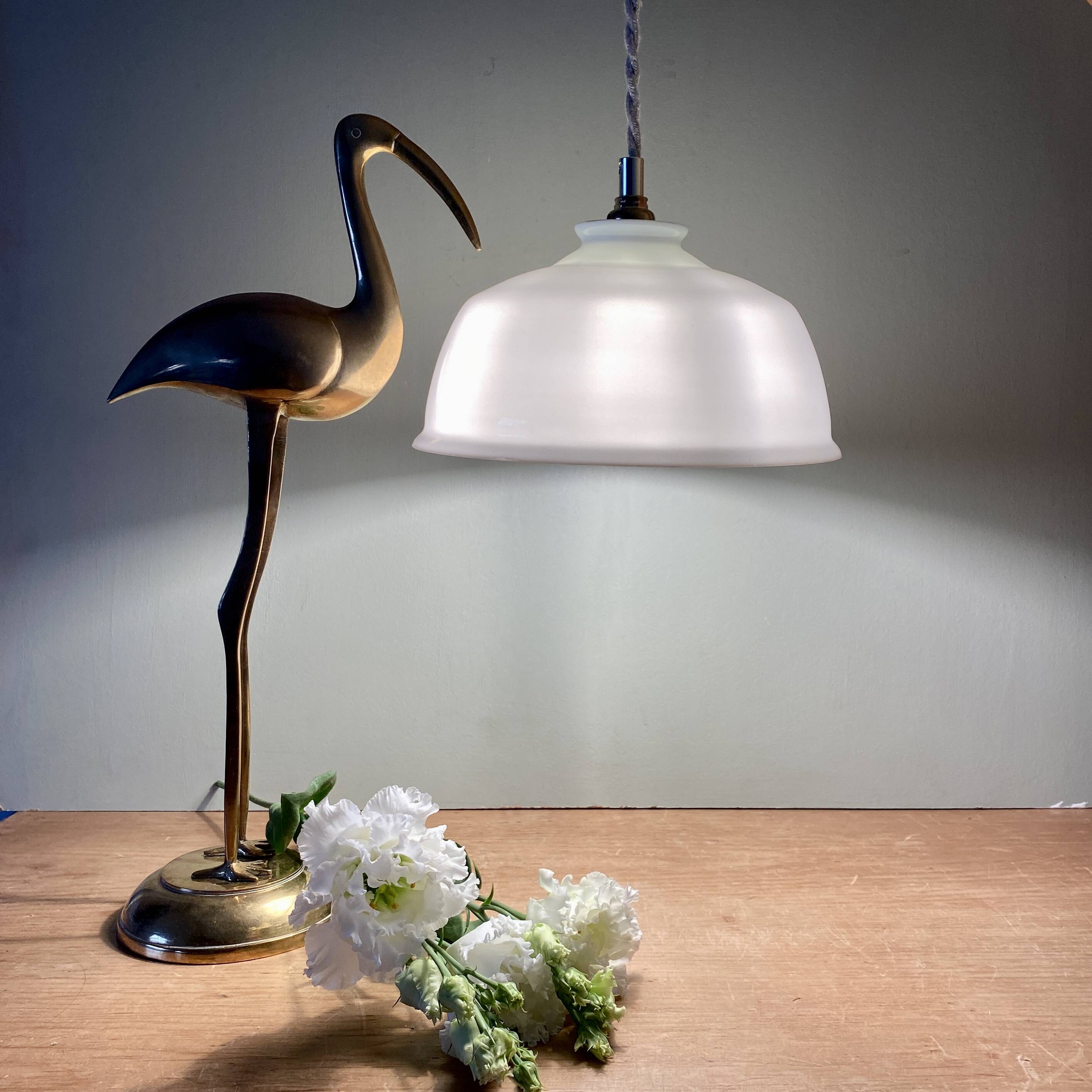 Vintage lampshade pendant light in white opaline