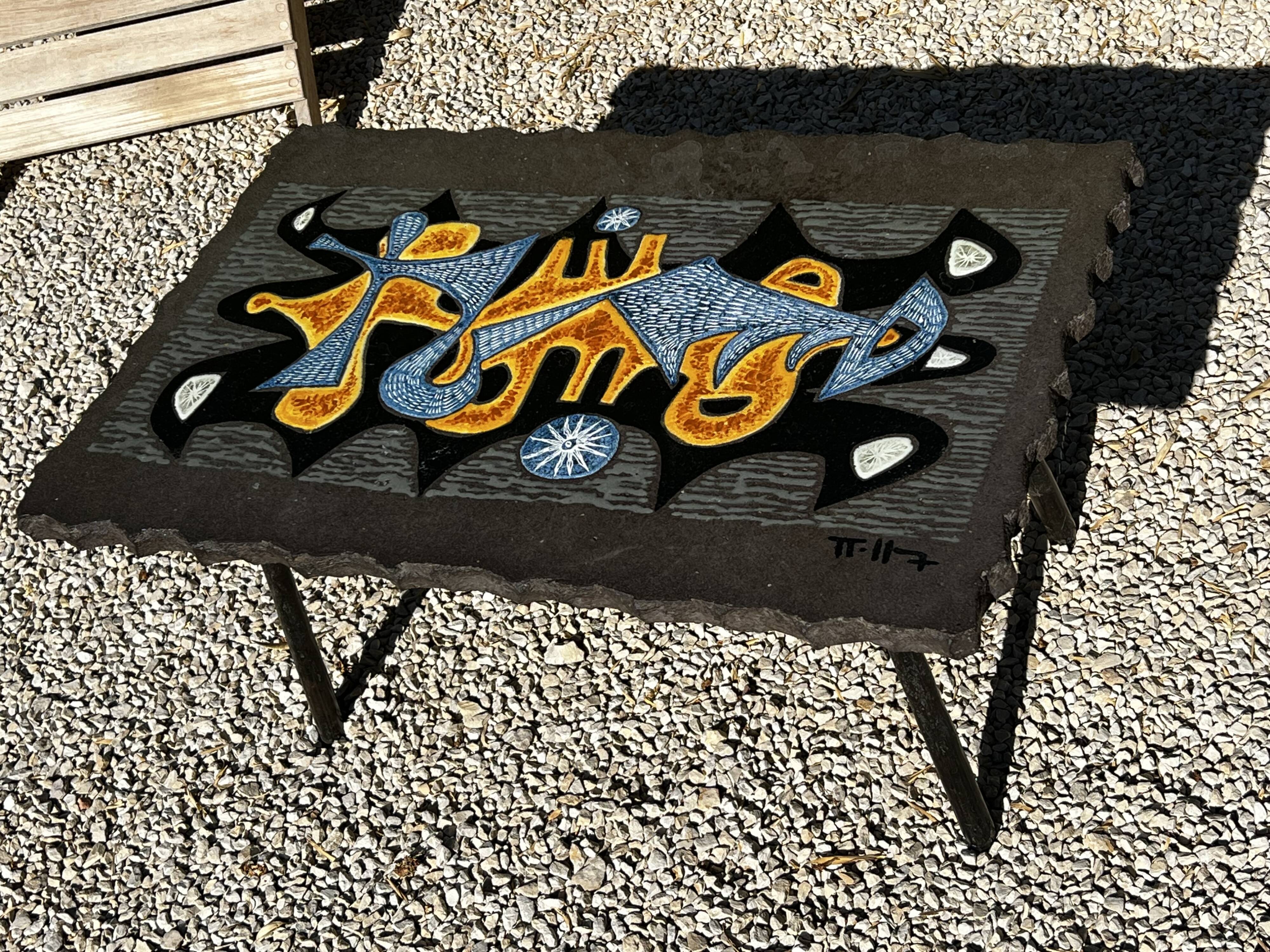 Jean Jaffeux enameled lava coffee table 1950