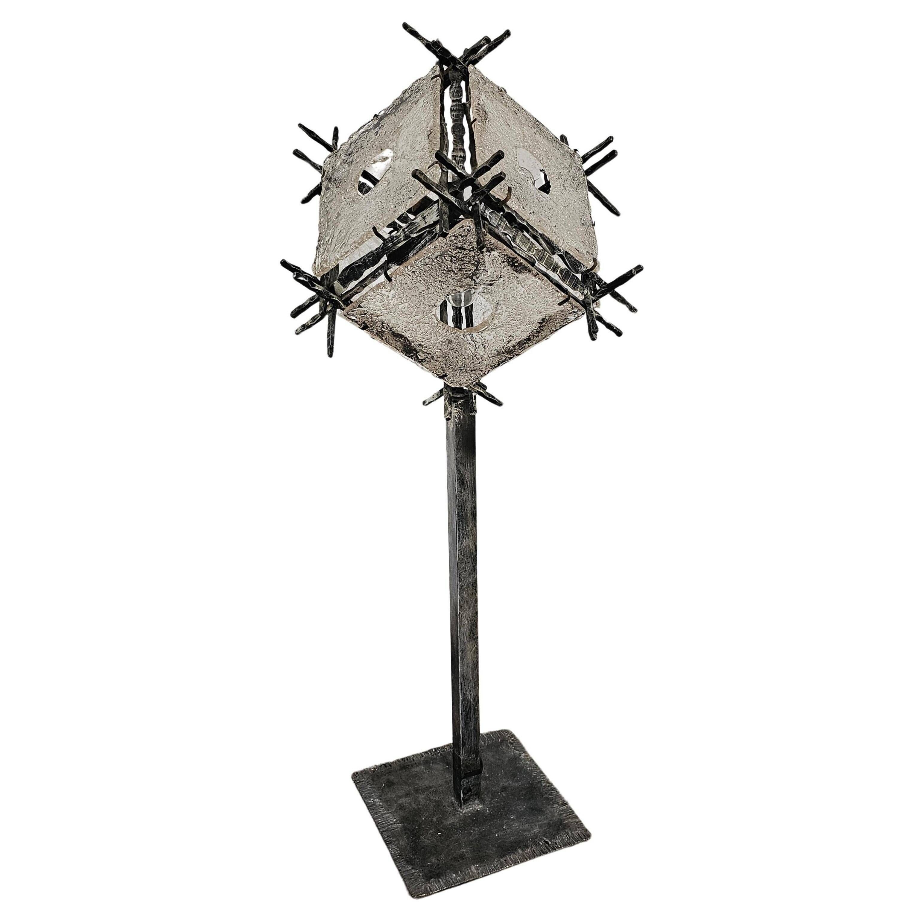 Brutalist floor lamp with Murano glass panels by Longobard.