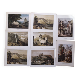 Set 7 lithograph pyrenees luz bagneres gavarnie lourdes st bertrand comminges ossau isard berger