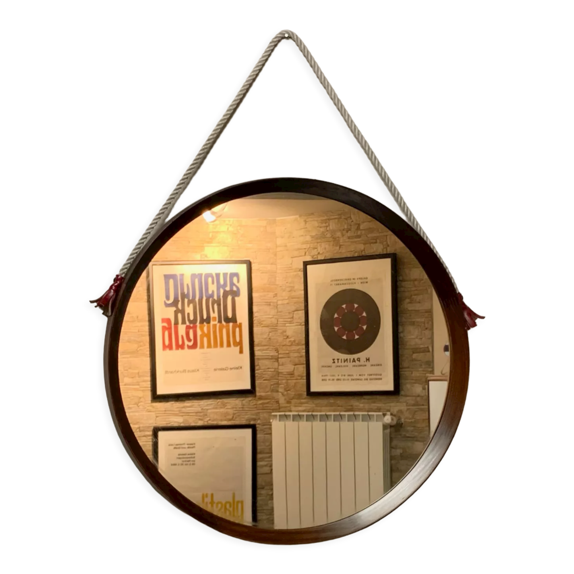 Teak vintage wall mirror, 60s mid century modern wood mirror made in italy