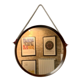 Teak vintage wall mirror, 60s mid century modern wood mirror made in italy