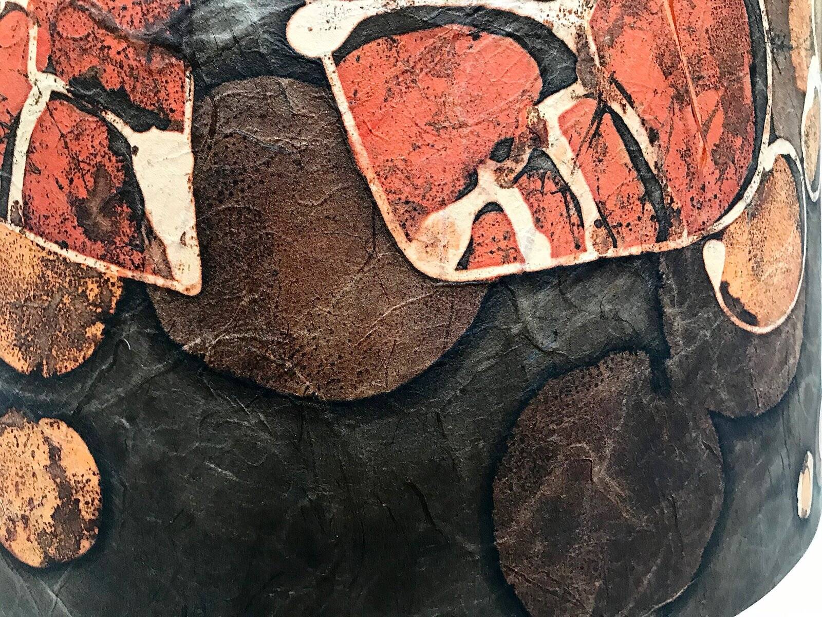 Large sculptural ceramic table lamp with textile batik lampshade, 1960s