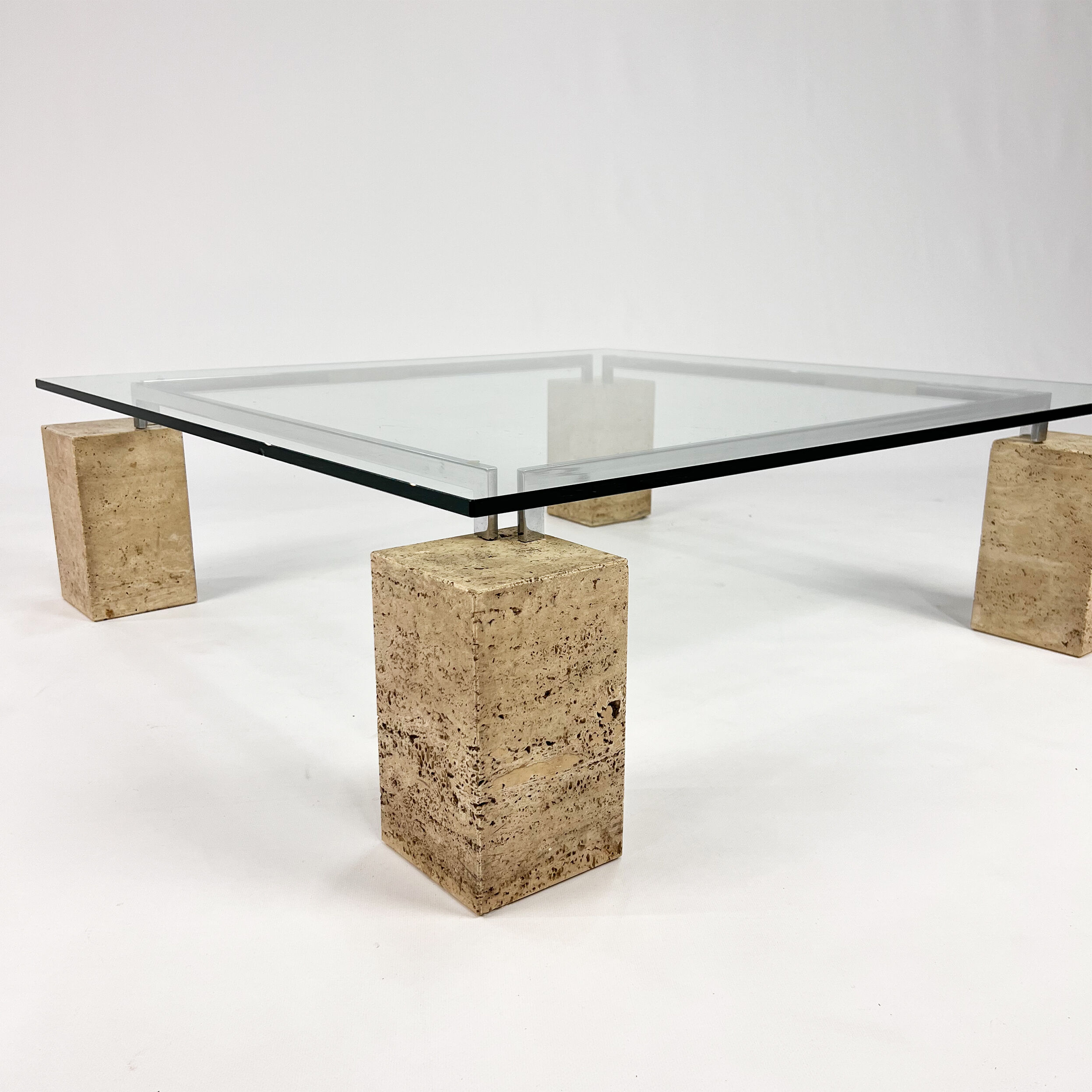 Glass and travertine coffee table by Piero De Longhi for Catalan Italia, 1980s